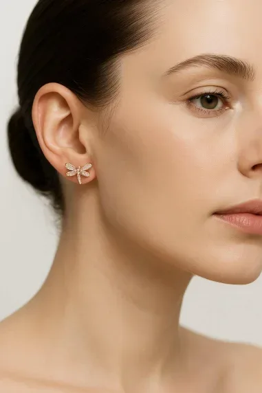Boucles d'oreilles Swarovski Luna Libellules dorées rosé — vue 2