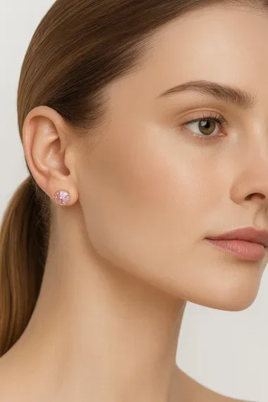 Boucles d'oreilles Idyllia Cristaux roses & doré — vue 2