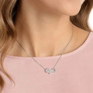 Collier Lifelong Bow Swarovski - Nœud rhodié et cristaux — vue 3