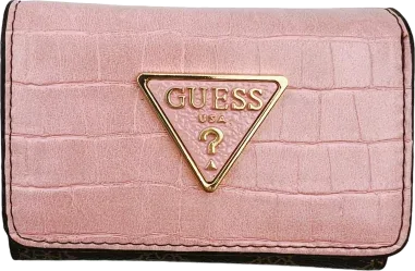 Portefeuille Guess rose et marron monogramme