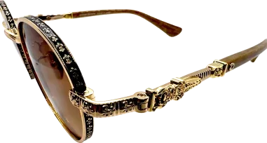 Lunettes Rondes Dorées Chrome Hearts - Verres Marron — vue 4