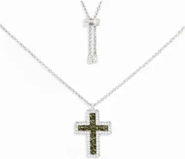 Collier Ajustable Croix Pavé Vert Kaki APM Monaco