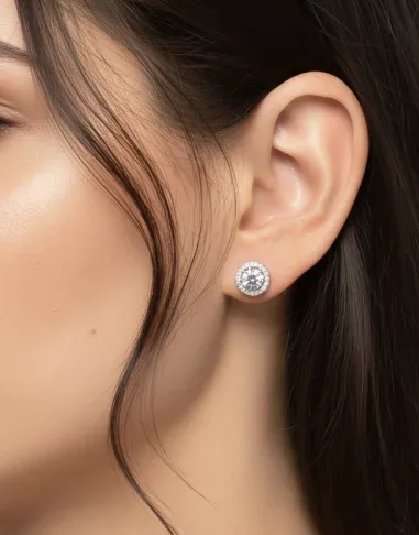 Boucles d'oreilles clous ronds APM Monaco argent 925 et oxydes de zirconium — vue 2
