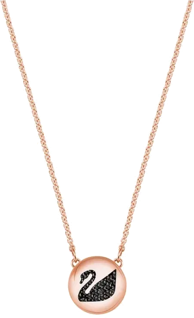Collier Swarovski Hall Swan Plaqué Or Rose et Cristaux Noirs
