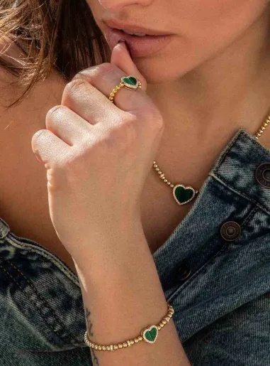 Bracelet Cœur Malachite APM Monaco - Or jaune ajustable — vue 3