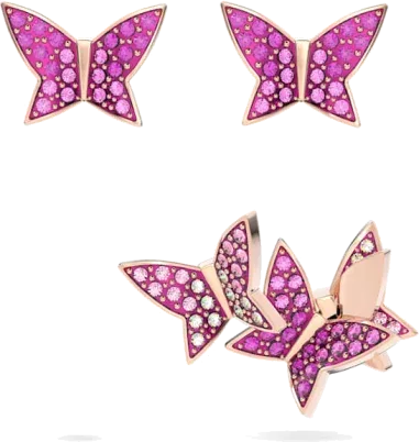 Clous d'Oreilles Lilia Swarovski - Papillons Plaqué Or Rose