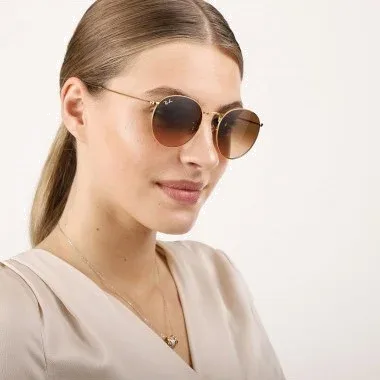 Ray-Ban Round Metal Doré - Verres Marron — vue 3