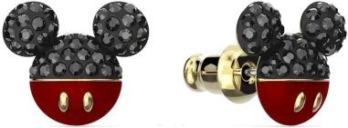 Boucles d'Oreilles Mickey & Minnie Cristaux Noirs Plaqué Or — vue 2