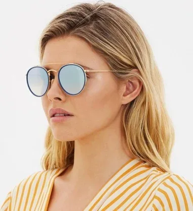 Ray-Ban Round Double Bridge - Monture Or et Verres Dégradés Miroir — vue 3