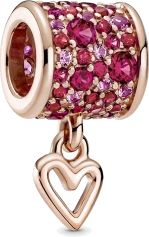 Charm Cylindre Cœur Or Rose et Cristaux Roses