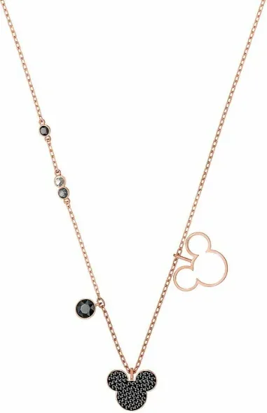 Collier Mickey & Minnie plaqué or rose et cristaux noirs