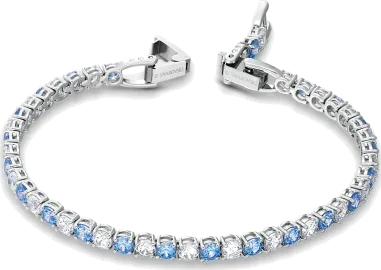 Bracelet Tennis Swarovski Blanc et Bleu Rhodié