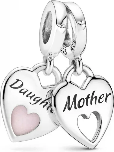 Charm Pandora Double Pendant Argent Cœur Mère & Fille