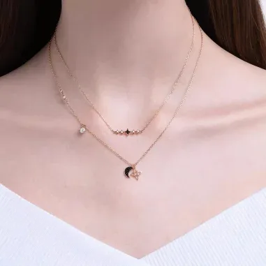 Collier Symbolica Double Parure Lune et Étoile - Or Rosé — vue 4