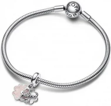 Charm Pendant Double Trèfle à Quatre Feuilles de l'Amitié Argent et Rose — vue 3