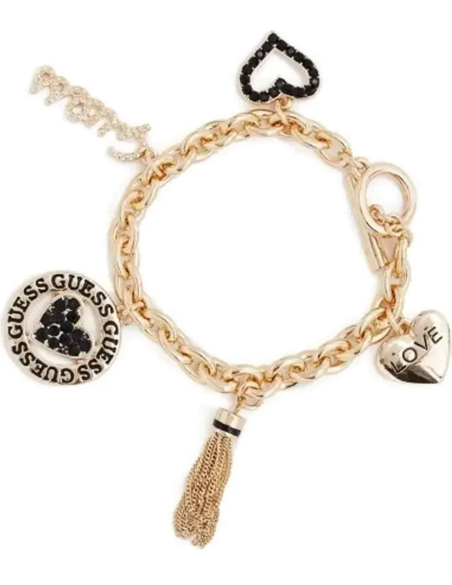 Bracelet Guess Chaîne Dorée aux Breloques Noires