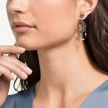 Boucles d'oreilles Symbolic - Lunes et Étoiles Plaqué Or Rose — vue 4