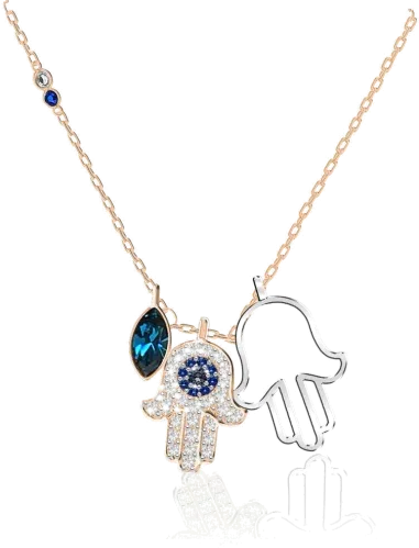 Collier Hamsa Hand Swarovski - Or Rose et Cristaux — vue 2