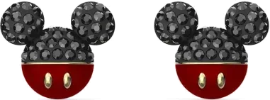 Boucles d'Oreilles Mickey & Minnie Cristaux Noirs Plaqué Or