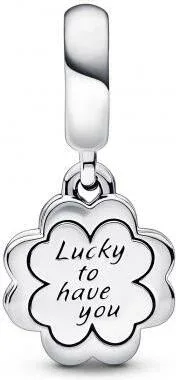Charm Pendant Double Trèfle à Quatre Feuilles de l'Amitié Argent et Rose — vue 2