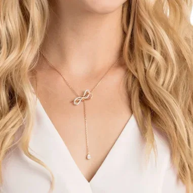 Collier en Y Lifelong - Or Rose et Cristaux Blancs — vue 3