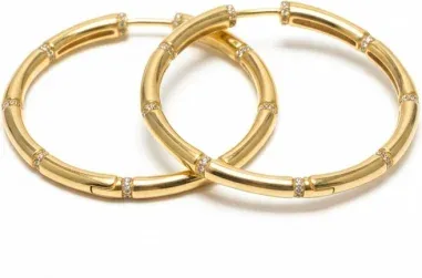 Créoles Bambou APM Monaco - Or Jaune et Cristaux — vue 2