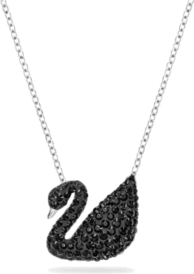 Collier Iconic Swan Swarovski - Cristaux Noirs Plaqué Rhodium