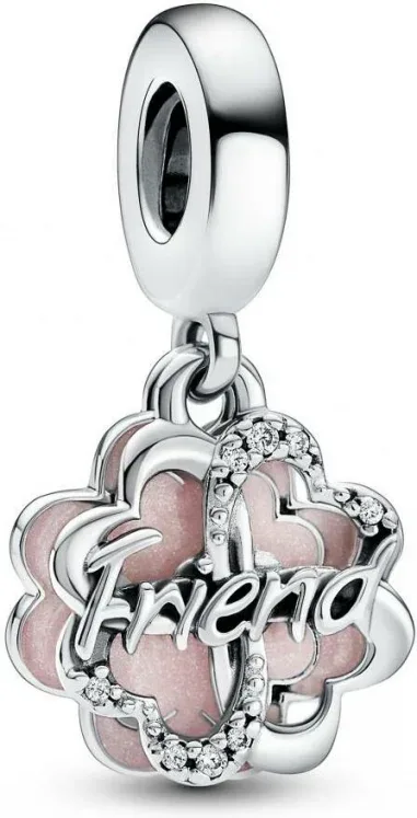 Charm Pendant Double Trèfle à Quatre Feuilles de l'Amitié Argent et Rose
