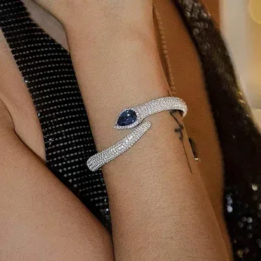 Bracelet Jonc Serpent APM Monaco - Argent 925 et Pierre Bleue — vue 2