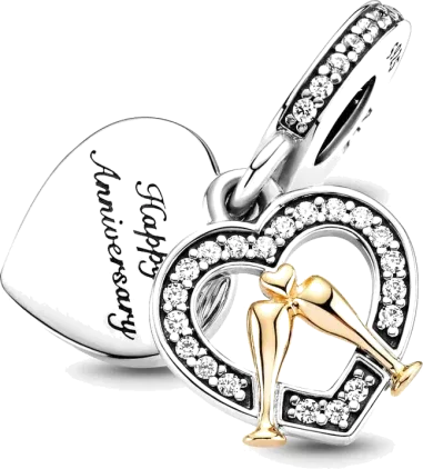 Charm Double Pendant Joyeux Anniversaire de Mariage Bicolore — vue 4