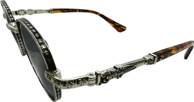 Lunettes de Soleil Rondes Chrome Hearts - Argent et Écaille de Tortue — vue 3