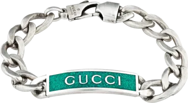 Bracelet Gucci Logo Émail Turquoise en Argent