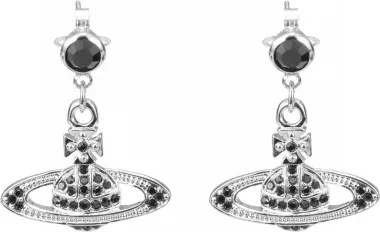 Boucles d'oreilles Vivienne Westwood Orb pendantes argentées cristaux noirs