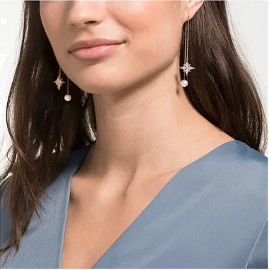 Boucles d'oreilles Symbolic Chain - Or rose, cristaux et perles — vue 4