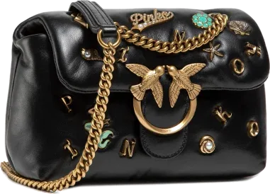 Sac à main Pinko Love Mini Puff Summer Pins cuir noir