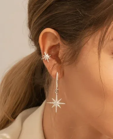 Boucles d'oreilles asymétriques Météorites et son Anneau — vue 2