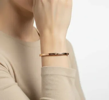 Bracelet Jonc Emporio Armani Acier Plaqué Or Rose — vue 2