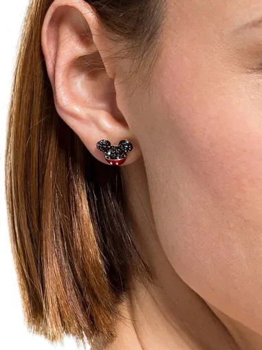 Boucles d'Oreilles Mickey & Minnie Cristaux Noirs Plaqué Or — vue 4