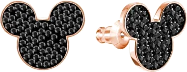 Boucles d'oreilles Mickey & Minnie Swarovski - Plaqué or rose et cristaux noirs — vue 2